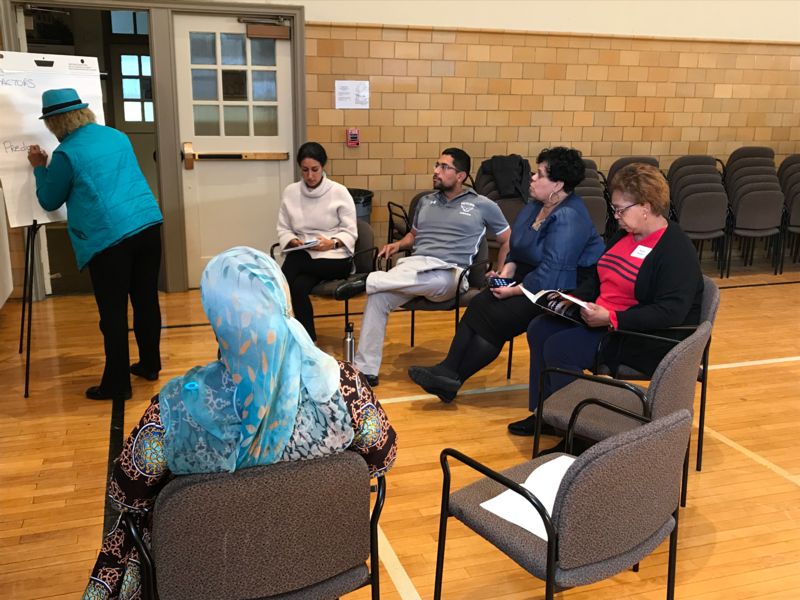 committee members brainstorm ideas in a small group